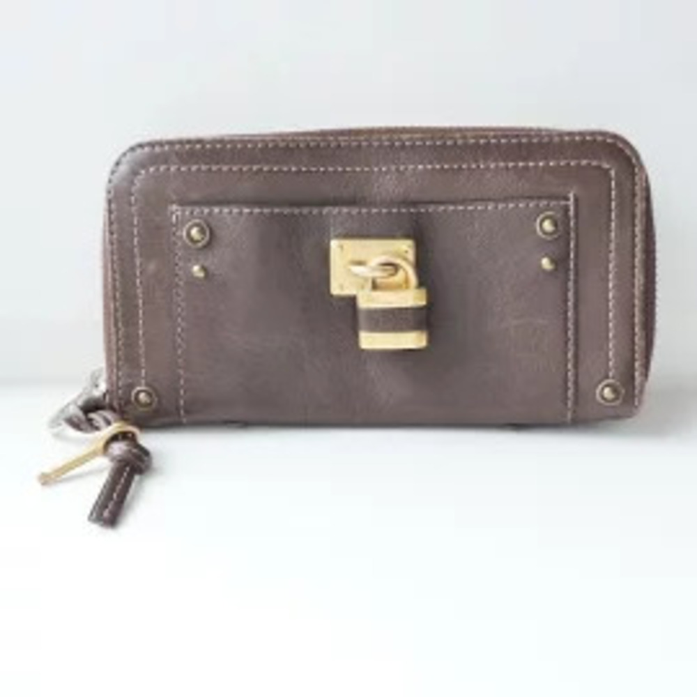Chloe Paddington Long Wallet Round Zipper Dark Brown Leather